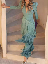 Fringed V-Neck Puff Sleeve Maxi Dress - Sun Imperial product photo 3