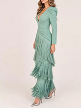 Fringed V-Neck Puff Sleeve Maxi Dress - Sun Imperial product photo 5