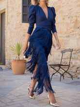 Fringed V-Neck Puff Sleeve Maxi Dress - Sun Imperial product photo 7