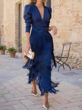 Fringed V-Neck Puff Sleeve Maxi Dress - Sun Imperial product photo 9