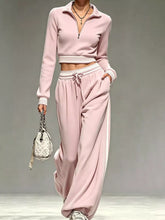 Full Size Half Zip Cropped Top and Pants Set Plus Size - Sun Imperial product photo 4