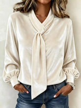 Full Size Velvet Tie-Neck Long Sleeve Top Plus Size - Sun Imperial product photo 1