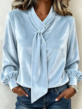 Full Size Velvet Tie-Neck Long Sleeve Top Plus Size - Sun Imperial product photo 3