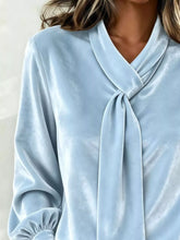 Full Size Velvet Tie-Neck Long Sleeve Top Plus Size - Sun Imperial product photo 4