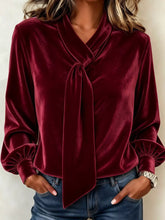 Full Size Velvet Tie-Neck Long Sleeve Top Plus Size - Sun Imperial product photo 5