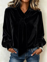 Full Size Velvet Tie-Neck Long Sleeve Top Plus Size - Sun Imperial product photo 8