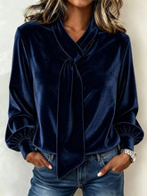 Full Size Velvet Tie-Neck Long Sleeve Top Plus Size - Sun Imperial product photo 9