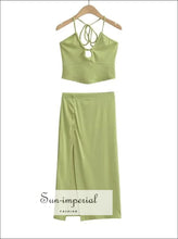 Halter Crop Top and Ruched Side-Slit Midi Skirt Set - Sun Imperial product photo 1