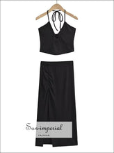 Halter Crop Top and Ruched Side-Slit Midi Skirt Set - Sun Imperial product photo 6