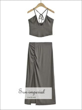 Halter Crop Top and Ruched Side-Slit Midi Skirt Set - Sun Imperial product photo 7