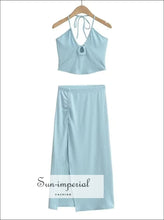 Halter Crop Top and Ruched Side-Slit Midi Skirt Set - Sun Imperial product photo 8
