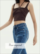 Halter Ring-Front Cami Crop Top - Sun Imperial product photo 4