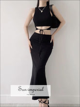 High-Neck Wrap Crop Top and Mermaid Midi Skirt Set - Sun Imperial product photo 1