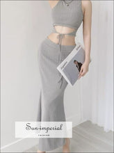 High-Neck Wrap Crop Top and Mermaid Midi Skirt Set - Sun Imperial product photo 2