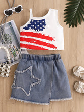 Kids' American Flag Tank and Star Denim Skirt Set - Sun Imperial product photo 1