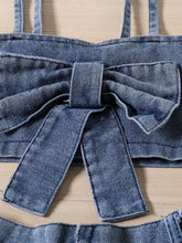 Kids' Denim Bowknot Crop Top and Pleated Skirt Set - Sun Imperial product photo 4