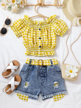 Kids' Gingham Top and Denim Shorts Set - Sun Imperial product photo 1