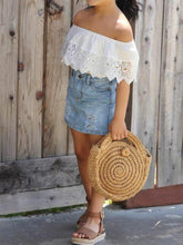 Kids' Off-Shoulder Lace Top and Denim Skirt Set - Sun Imperial product photo 1
