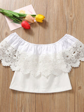 Kids' Off-Shoulder Lace Top and Denim Skirt Set - Sun Imperial product photo 3