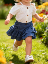 Kids' Off-Shoulder Top and Ruffled Denim Skirt Set - Sun Imperial product photo 1