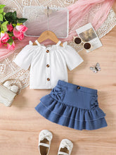 Kids' Off-Shoulder Top and Ruffled Denim Skirt Set - Sun Imperial product photo 3