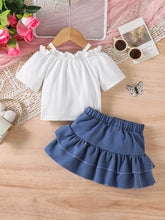 Kids' Off-Shoulder Top and Ruffled Denim Skirt Set - Sun Imperial product photo 4