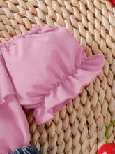 Kids' Ruffle Top and Bowknot Denim Shorts Set with Headband - Sun Imperial product photo 2