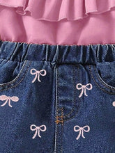 Kids' Ruffle Top and Bowknot Denim Shorts Set with Headband - Sun Imperial product photo 4
