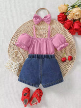 Kids' Ruffle Top and Bowknot Denim Shorts Set with Headband - Sun Imperial product photo 5