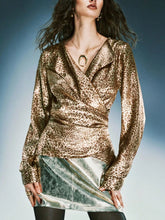 Leopard Print Wrap Blouse with Long Sleeves - Sun Imperial product photo 1