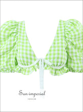 Plaid Puff-Sleeve Crop Top and Pencil Mini Skirt Set - Sun Imperial product photo 5