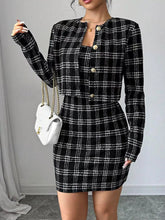 Plaid Tweed Crop Outerwear and Bodycon Mini Dress Two-Piece Set - Sun Imperial product photo 1