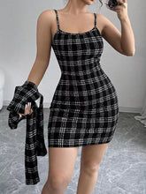 Plaid Tweed Crop Outerwear and Bodycon Mini Dress Two-Piece Set - Sun Imperial product photo 4