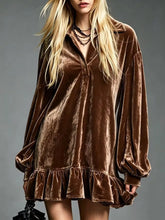 Plus-Size Velvet Ruffle-Hem Long-Sleeve Dress - Sun Imperial product photo 4