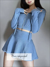 Ribbed Dual-Zip Cropped Hoodie and Mini Skirt Set - Sun Imperial product photo 1