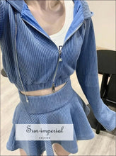 Ribbed Dual-Zip Cropped Hoodie and Mini Skirt Set - Sun Imperial product photo 2