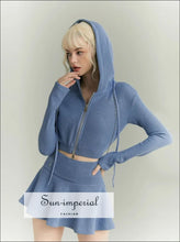 Ribbed Dual-Zip Cropped Hoodie and Mini Skirt Set - Sun Imperial product photo 3