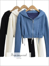 Ribbed Dual-Zip Cropped Hoodie and Mini Skirt Set - Sun Imperial product photo 4