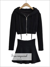 Ribbed Dual-Zip Cropped Hoodie and Mini Skirt Set - Sun Imperial product photo 6