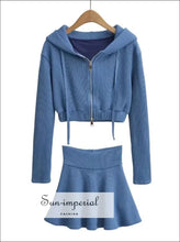 Ribbed Dual-Zip Cropped Hoodie and Mini Skirt Set - Sun Imperial product photo 8
