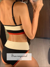 Ribbed Striped Wire-Free High-Waist Bikini Set - Sun Imperial product photo 4