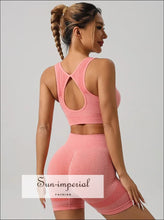 Ribbed Yoga Set with Cutout-Back Bra: Shorts or Leggings - Sun Imperial product photo 11
