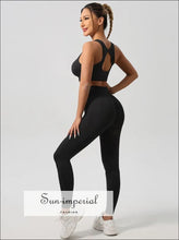 Ribbed Yoga Set with Cutout-Back Bra: Shorts or Leggings - Sun Imperial product photo 17