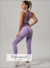 Ribbed Yoga Set with Cutout-Back Bra: Shorts or Leggings - Sun Imperial product photo 22