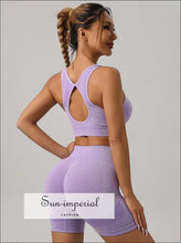 Ribbed Yoga Set with Cutout-Back Bra: Shorts or Leggings - Sun Imperial product photo 37