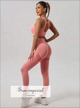 Ribbed Yoga Set with Cutout-Back Bra: Shorts or Leggings - Sun Imperial product photo 53