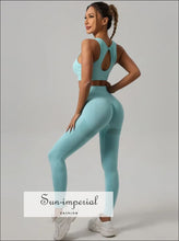 Ribbed Yoga Set with Cutout-Back Bra: Shorts or Leggings - Sun Imperial product photo 57