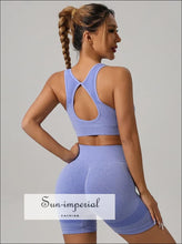 Ribbed Yoga Set with Cutout-Back Bra: Shorts or Leggings - Sun Imperial product photo 7