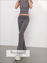Ruched Fold-Waist Stretch Flare Trousers - Sun Imperial product photo 2