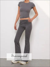 Ruched Fold-Waist Stretch Flare Trousers - Sun Imperial product photo 3